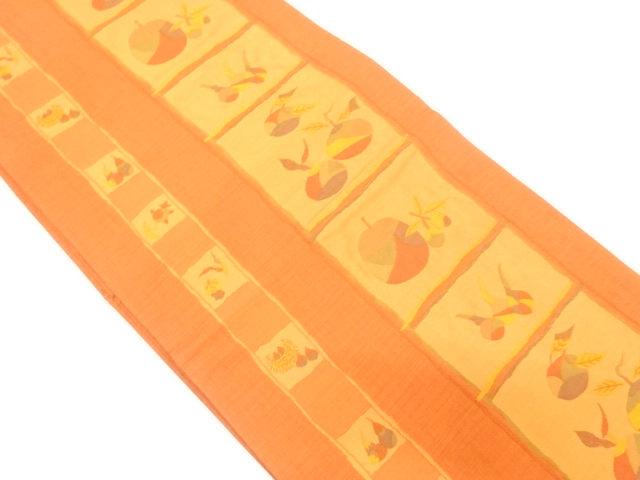 枡に果実模様織り出し　袋帯